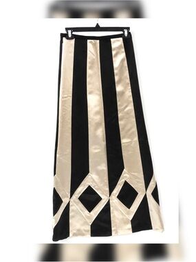Vintage Kay Unger art deco Black and White Satin Maxi Skirt